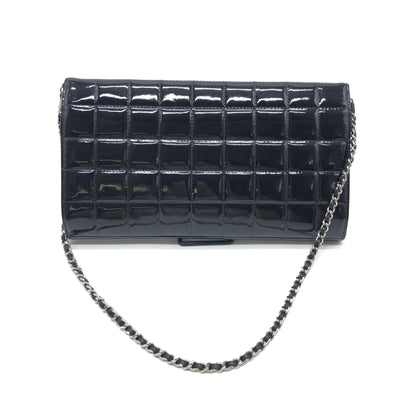 Chanel Black Patent Chocolate Bar Chain Shoulder Bag