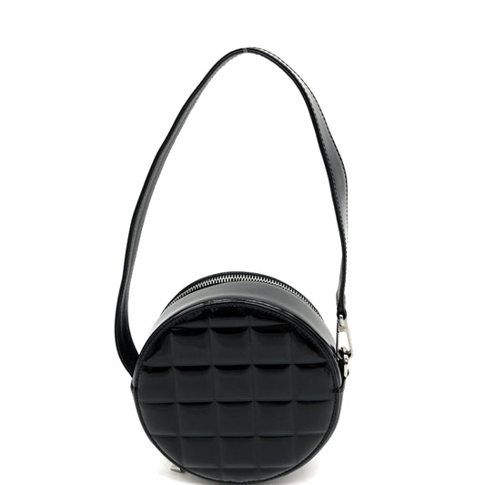 Chanel Black Patent Quilted CC Circle Mini Bag