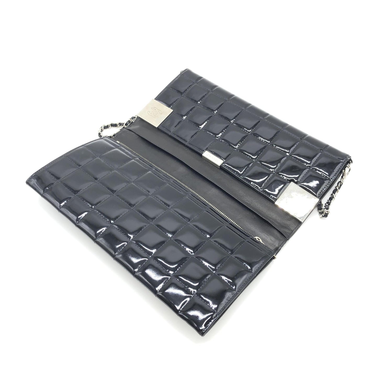 Chanel Black Patent Chocolate Bar Chain Shoulder Bag