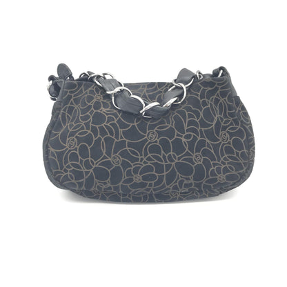 Chanel Camellia Chain Black Suede Shoulder Bag With Logo