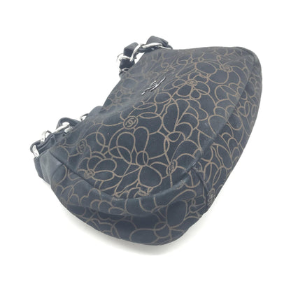 Chanel Camellia Chain Black Suede Shoulder Bag With Logo