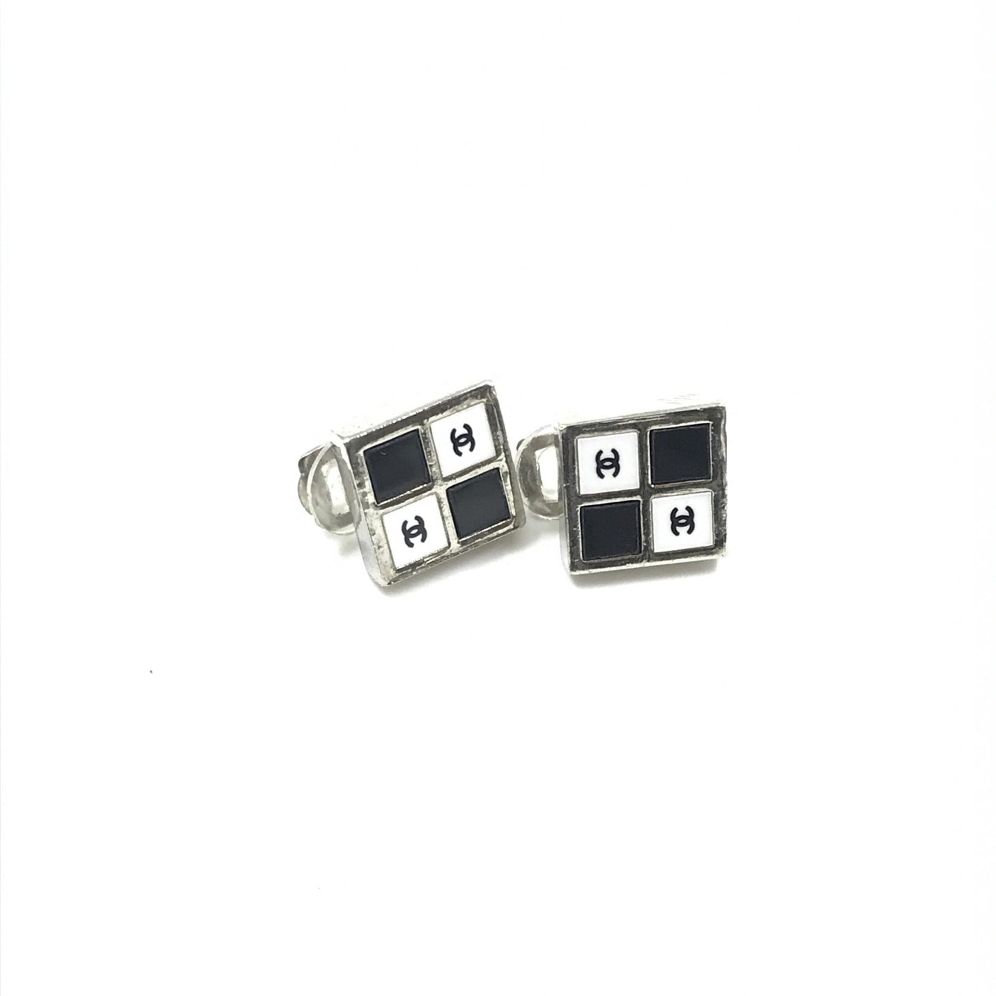 Chanel Coco Mark Earrings Black/White/Silver