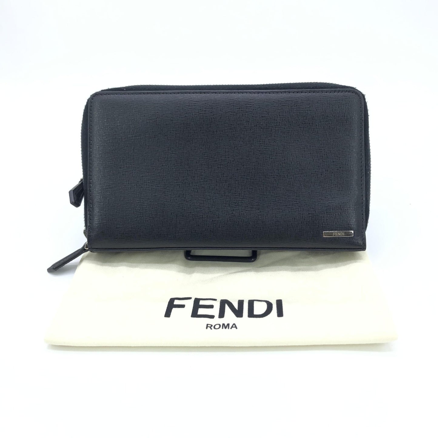 Fendi Double Zipper Zippy Organizer Leather Wallet In Black