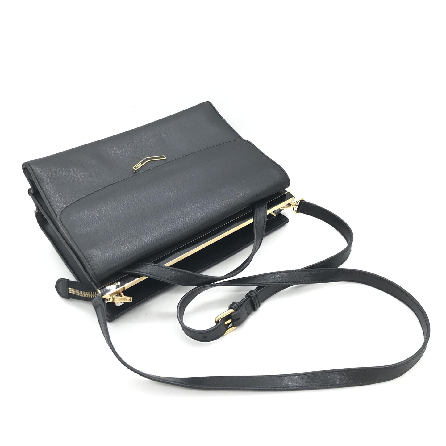 Fendi Demi Jour Black Leather Top Handle Shoulder Bag