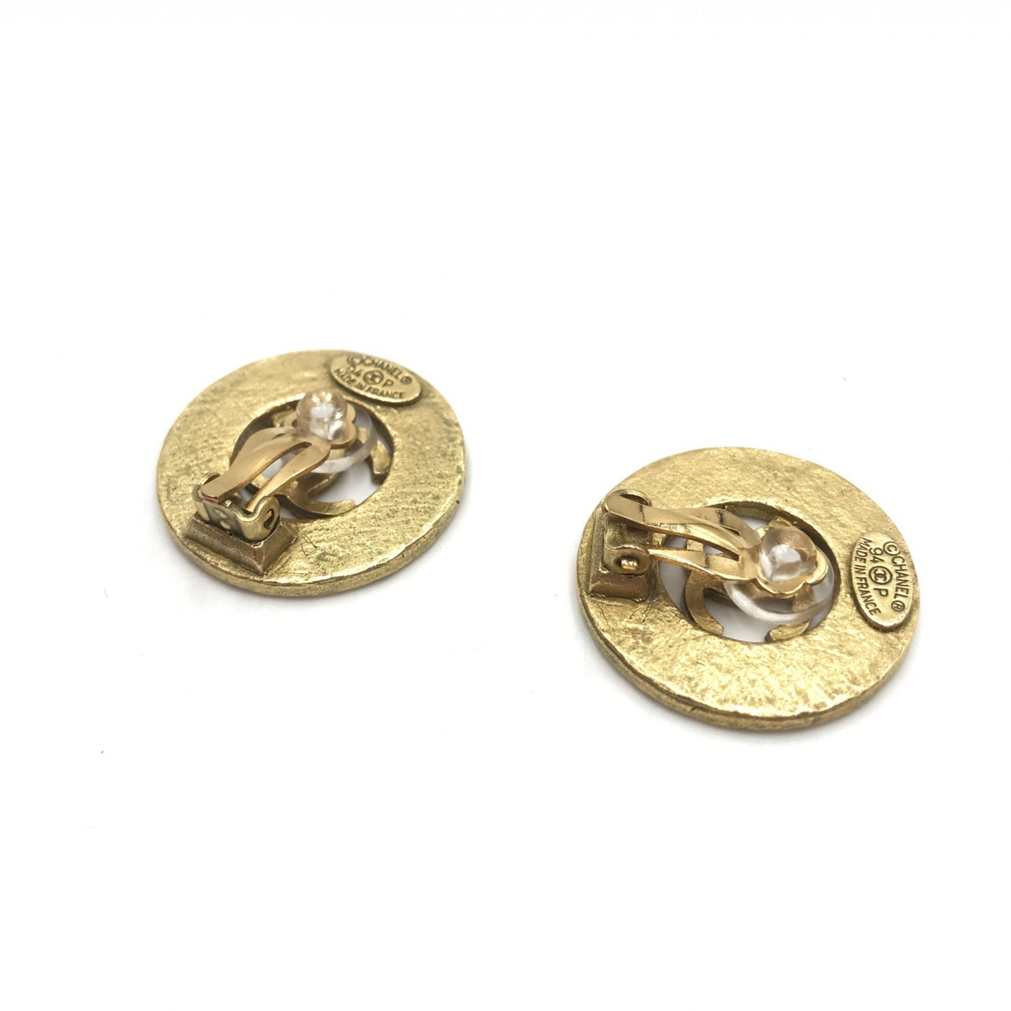 Chanel Gold Plated CC Logo Circular Earrings