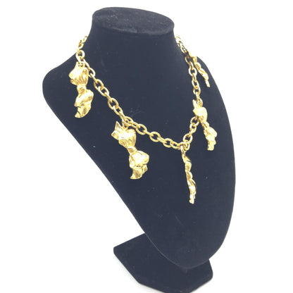 Chanel Gold Plated Chain Necklace With Bow Charms