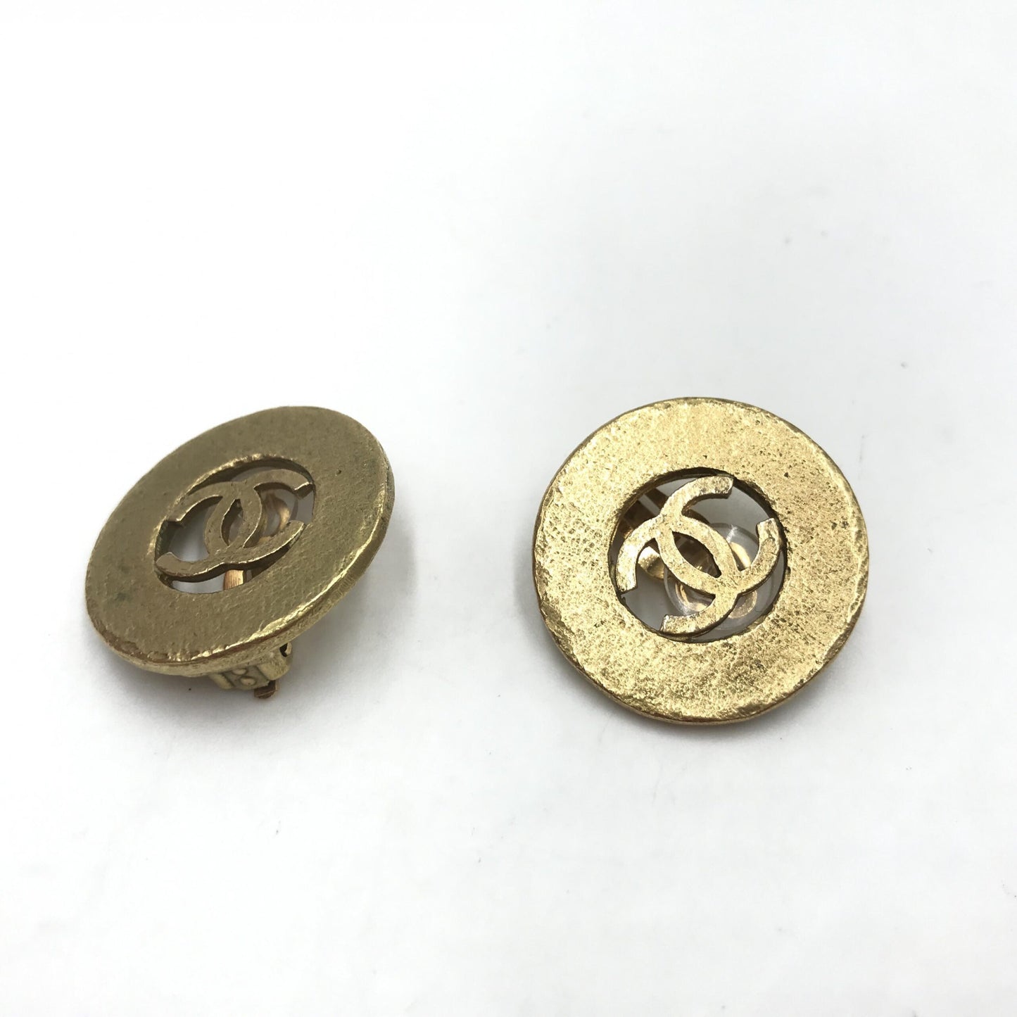 Chanel Gold Plated CC Logo Circular Earrings