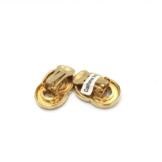 Celine Gold Tone Double Round Motif Earrings