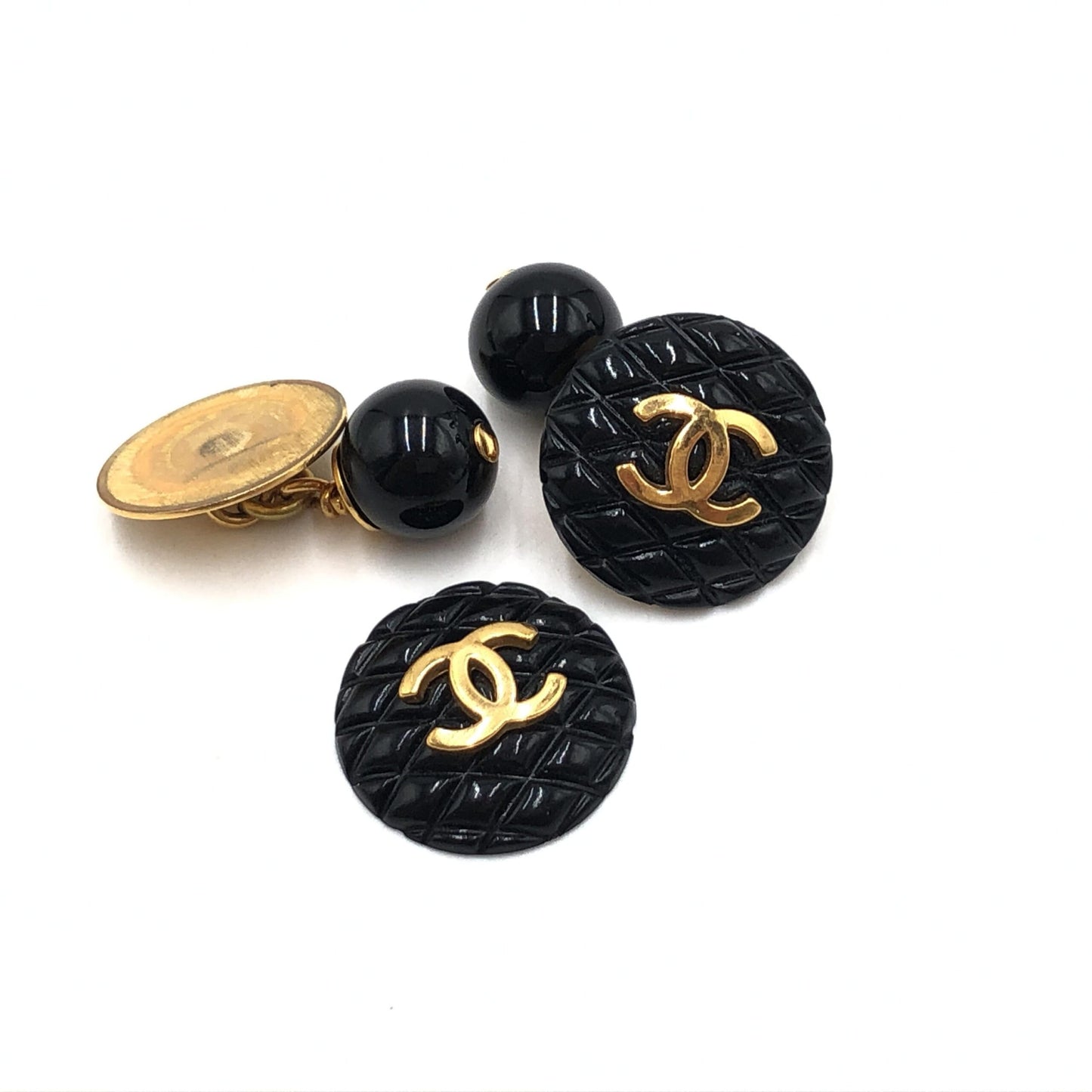 Chanel Matelasse Coco Mark Black Plastic Cufflinks