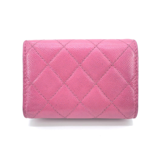 Chanel Pink Leather Quilted Flap Wallet