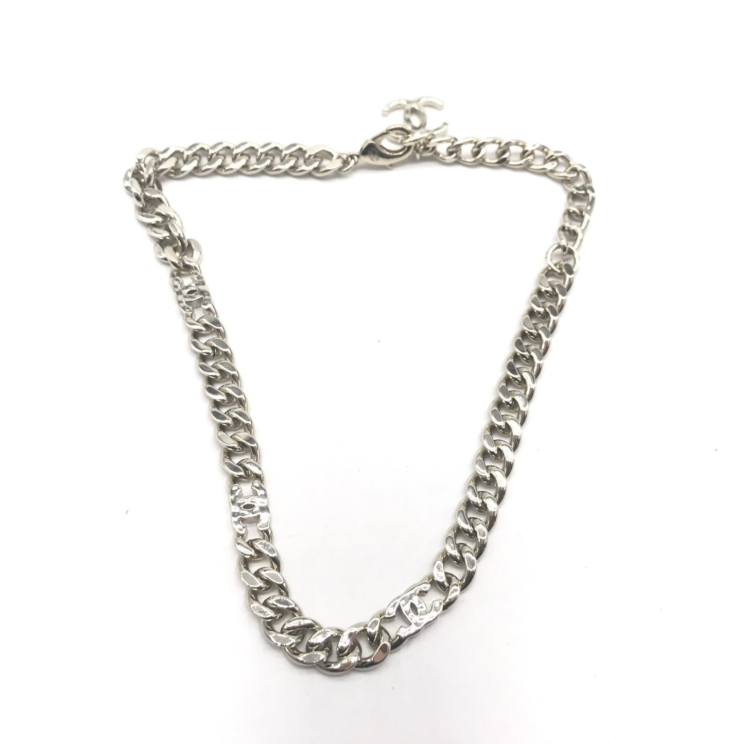 Chanel Silver Tone Curb Chain Link Necklace