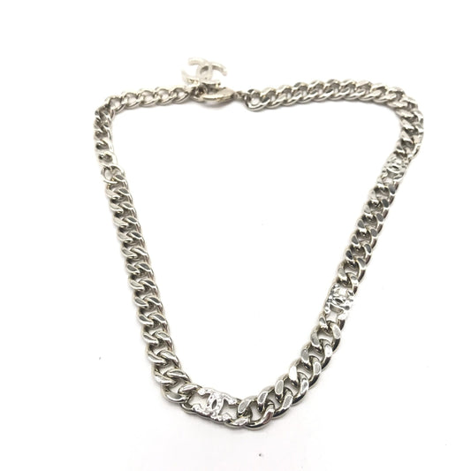 Chanel Silver Tone Curb Chain Link Necklace