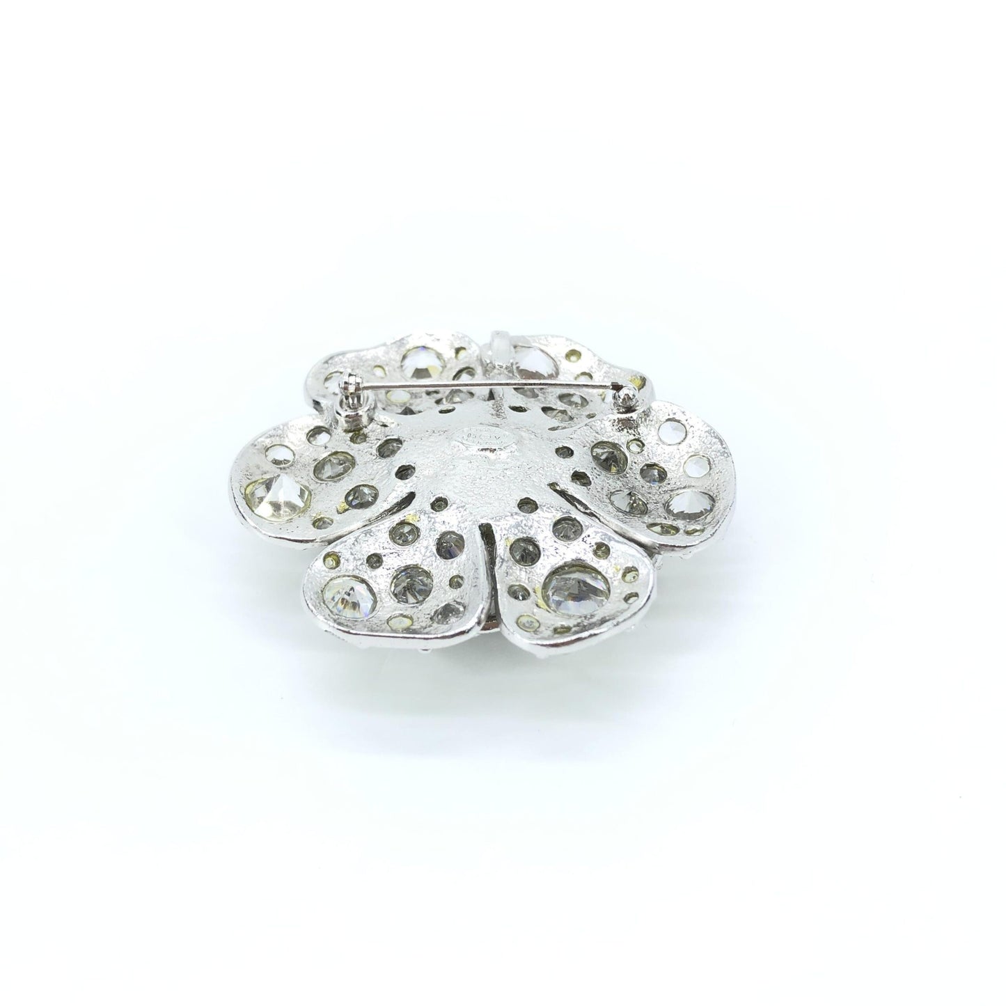 Chanel Silver Crystal Camellia Flower Brooch