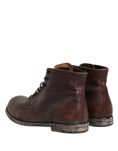 Dolce & Gabbana Brown Lace Up Short Ankle Boots Men Shoes