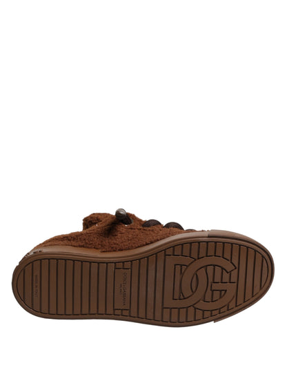 Dolce & Gabbana Brown Faux Shearling Low Top Sneakers Shoes