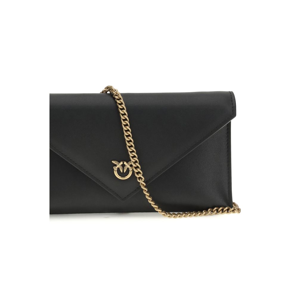 PINKO Black Calf Leather Bos Taurus Shoulder Bag