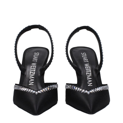 Stuart Weitzman Black Satin Stiletto Heel Sandals