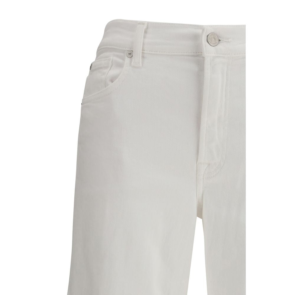 7FOR White Cotton Straight-Leg Jeans