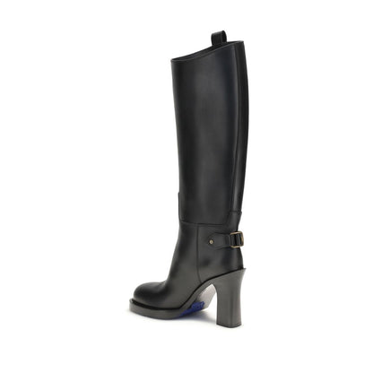 Burberry Black Calf Leather Bos Taurus High Heel Boots