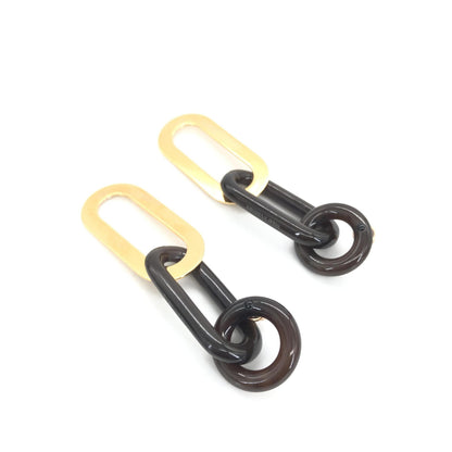 Hermès Gold Plated And Black Chain Link Earrings