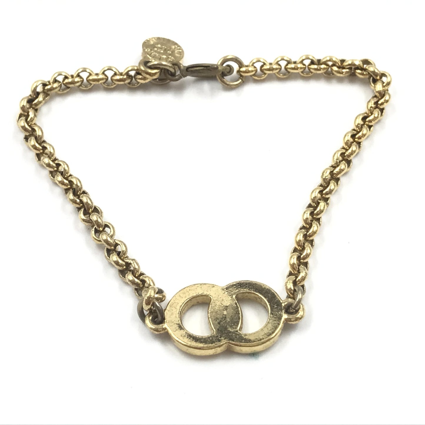 Celine Gold Plated Chain Bracelet With Logo Charm