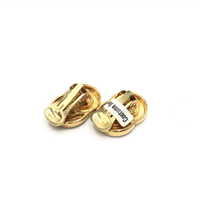 Celine Gold Tone Double Round Motif Earrings