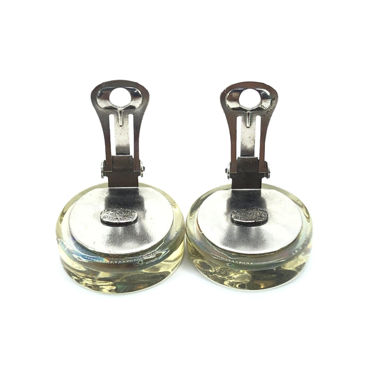 Chanel Vintage Holographic Logo Clip-On Earrings