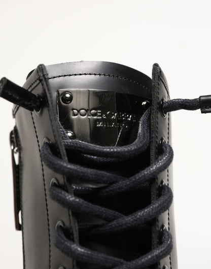 Dolce & Gabbana Black Leather Trek Sole Combat Boots Shoes
