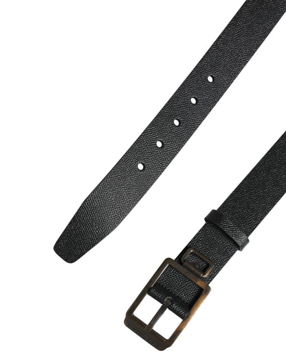 Dolce & Gabbana Black Calf Leather Gold Metal Buckle  Belt