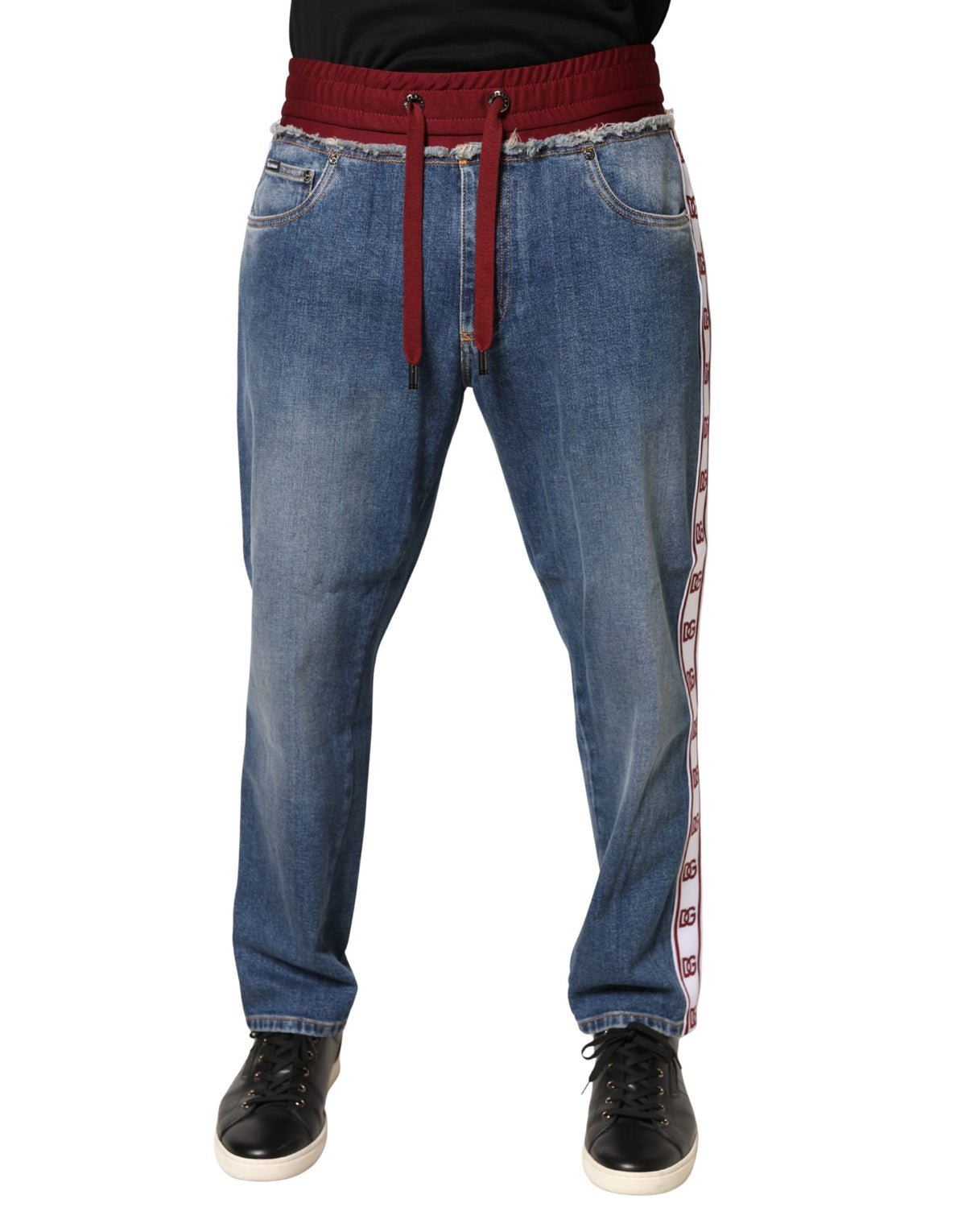 Dolce & Gabbana Blaue Baumwoll-Denim-Jeans mit geradem Bein und Tunnelzug