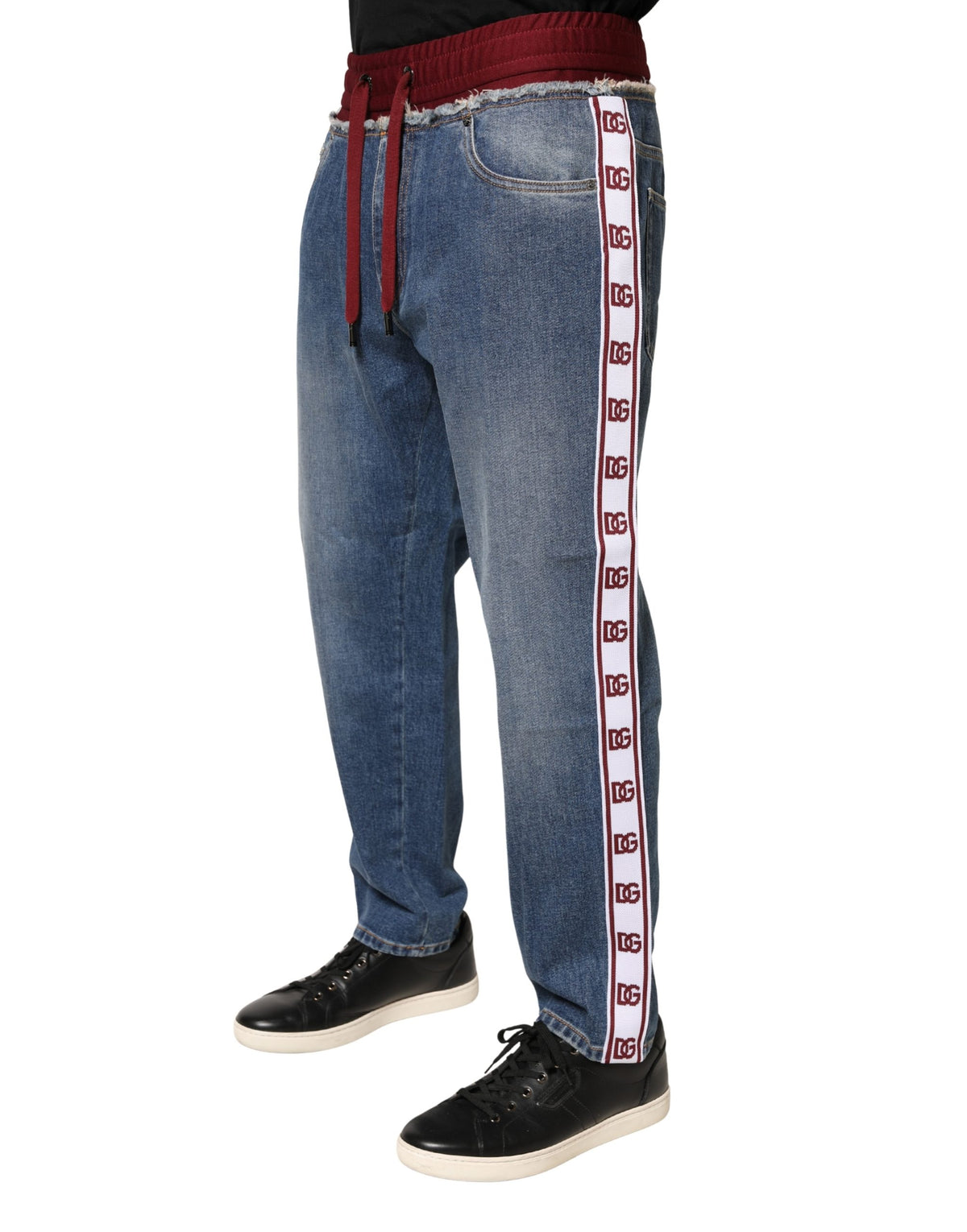 Dolce & Gabbana Blaue Baumwoll-Denim-Jeans mit geradem Bein und Tunnelzug