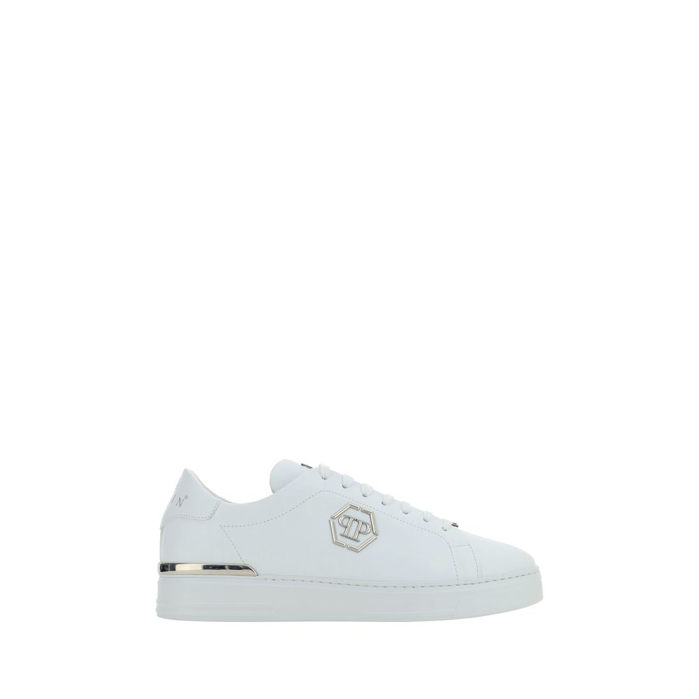 Philipp Plein White Calf Leather Bos Taurus Low Top Sneakers
