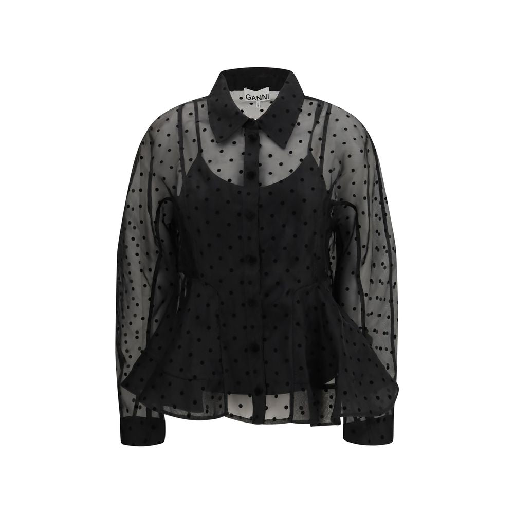 Ganni Black Recycled Polyester Pattern Shirt