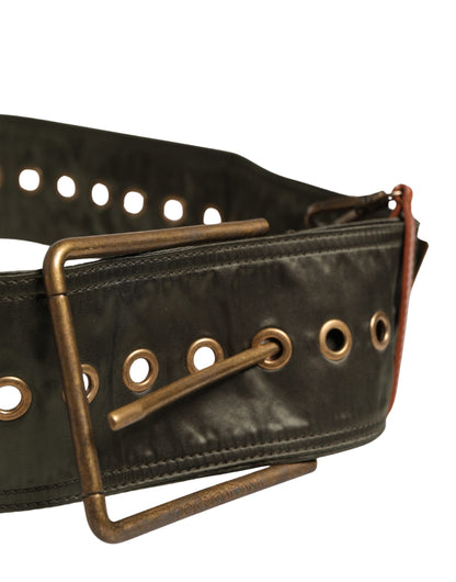 Dolce & Gabbana Men Black Wide Leather DG Metal Buckle Belt