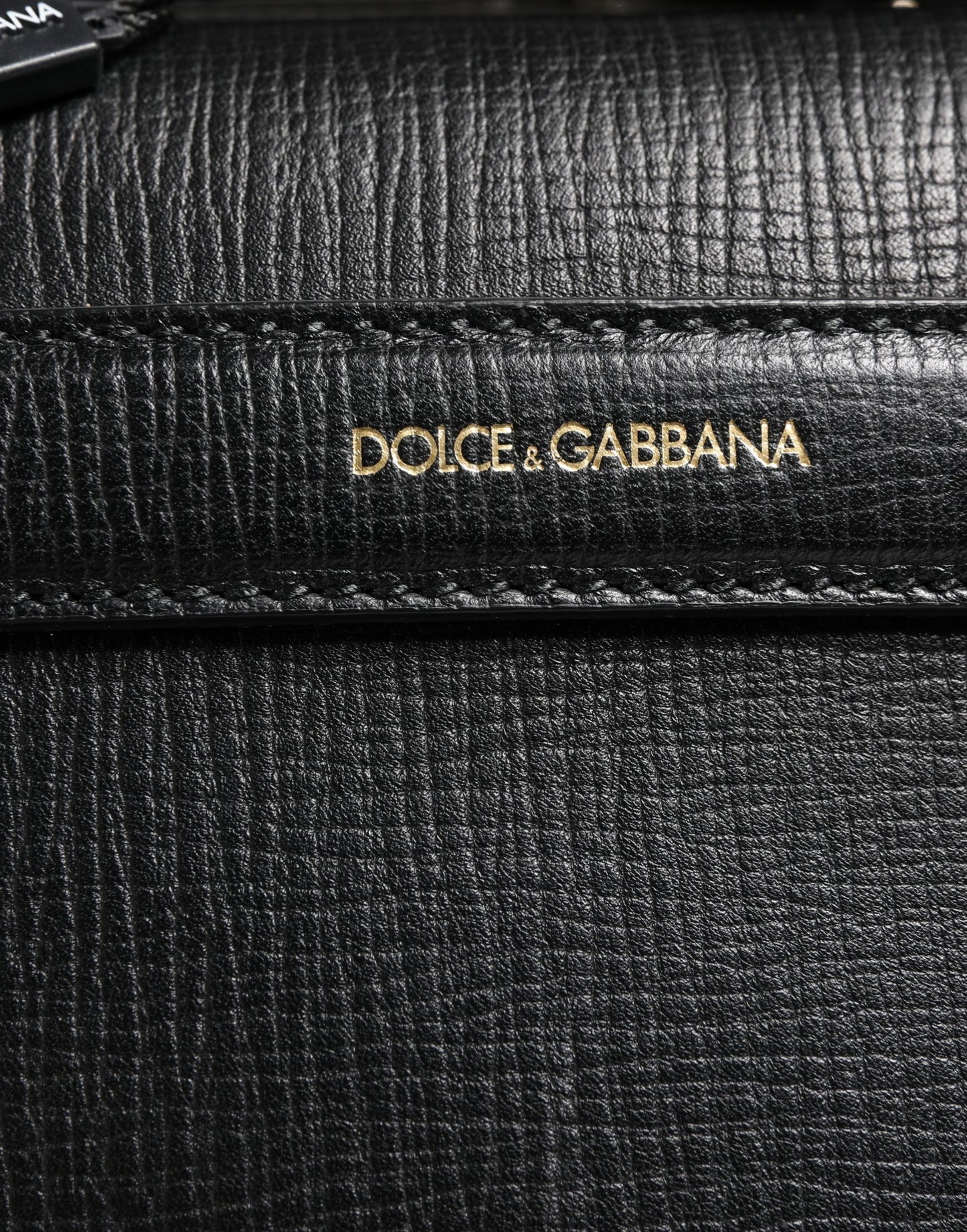 Dolce & Gabbana Black Car Man Applique Leather Weekender Borse Bag