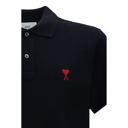 Ami Paris Black Cotton Polo Shirt