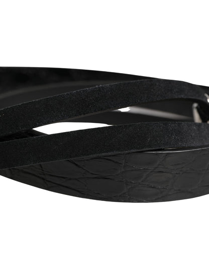 Dolce & Gabbana Black Exotic Leather Silver Metal Buckle Belt