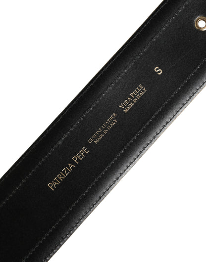 Patrizia Pepe Gray Genuine Leather Square Silver Metal Buckle Belt