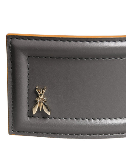 Patrizia Pepe Gray Genuine Leather Square Silver Metal Buckle Belt