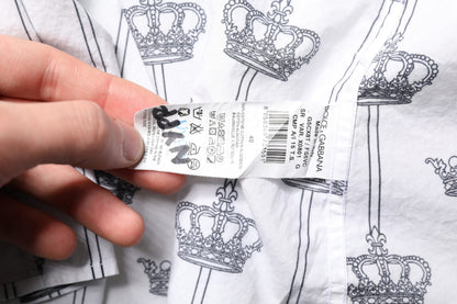 Dolce & Gabbana White GOLD Crown Cotton Dress Formal Shirt