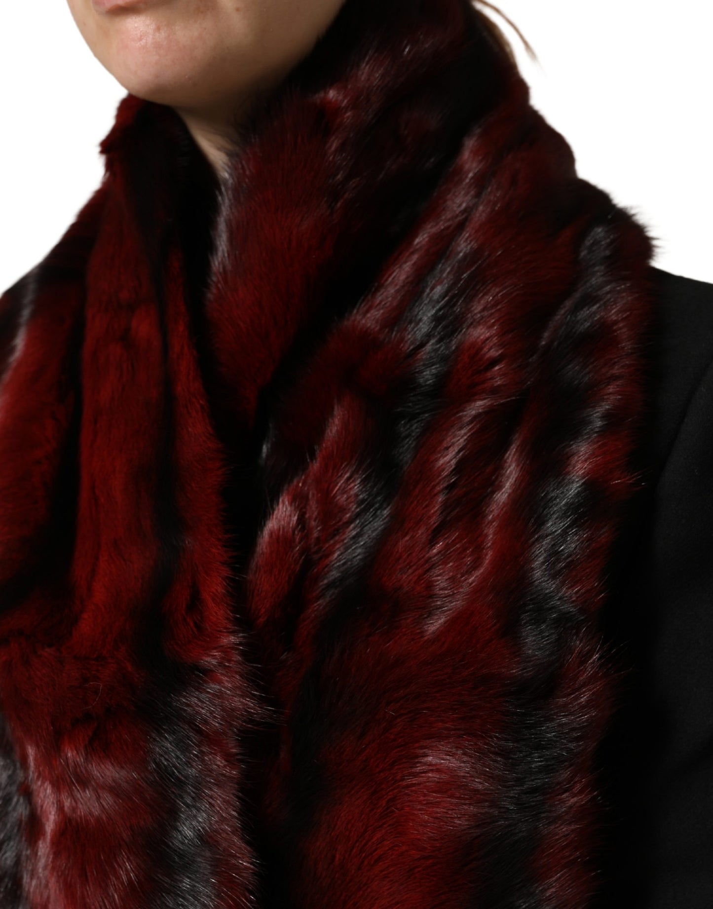 Dolce &amp; Gabbana – Schal mit Pelz-Streifen in Schwarz und Rot