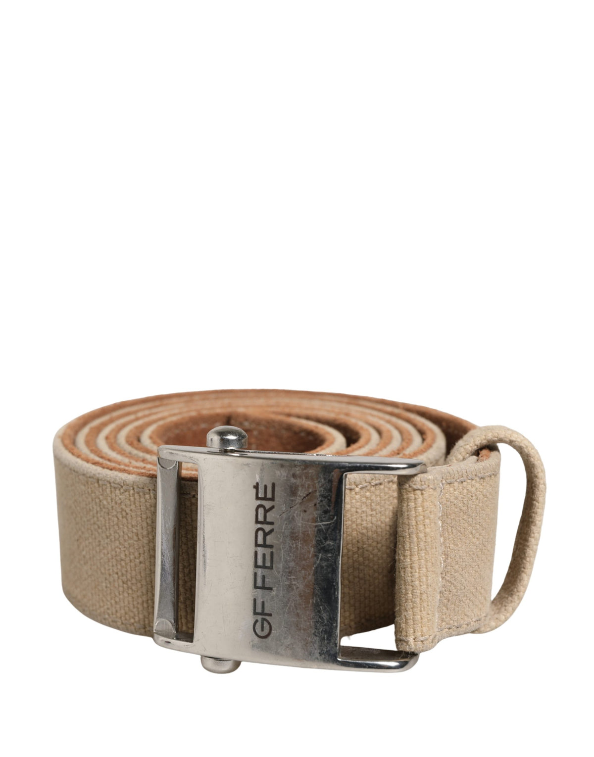 GF Ferre Herren Gürtel Beige Leinen Silber Metallschnalle