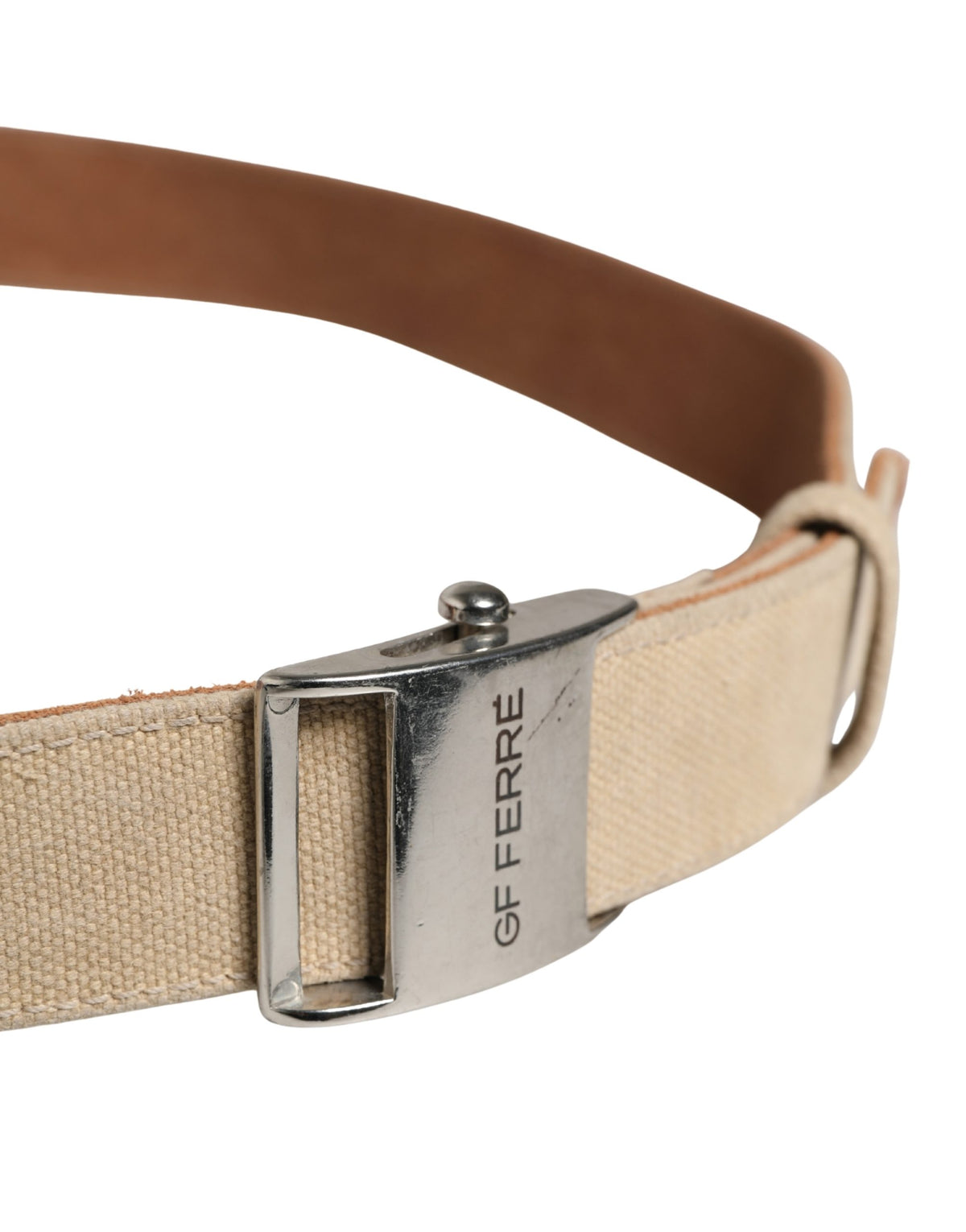 GF Ferre Herren Gürtel Beige Leinen Silber Metallschnalle