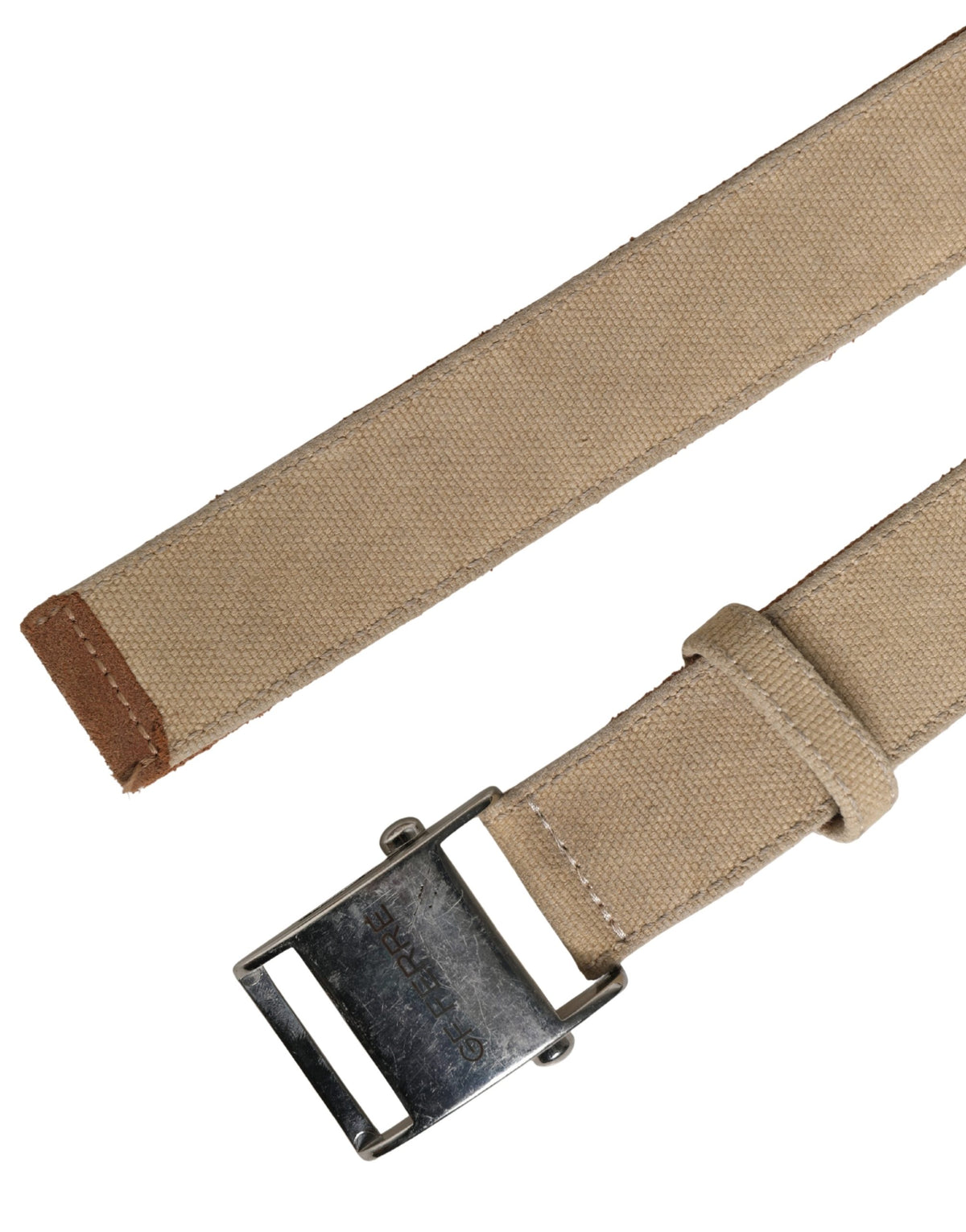 GF Ferre Herren Gürtel Beige Leinen Silber Metallschnalle