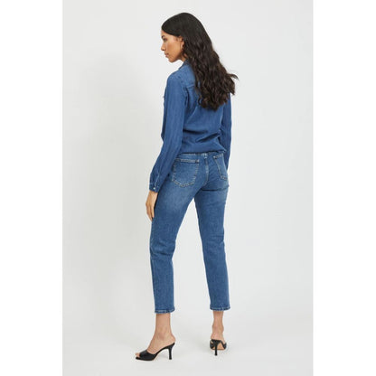Vila Clothes Blue Cotton Blouse