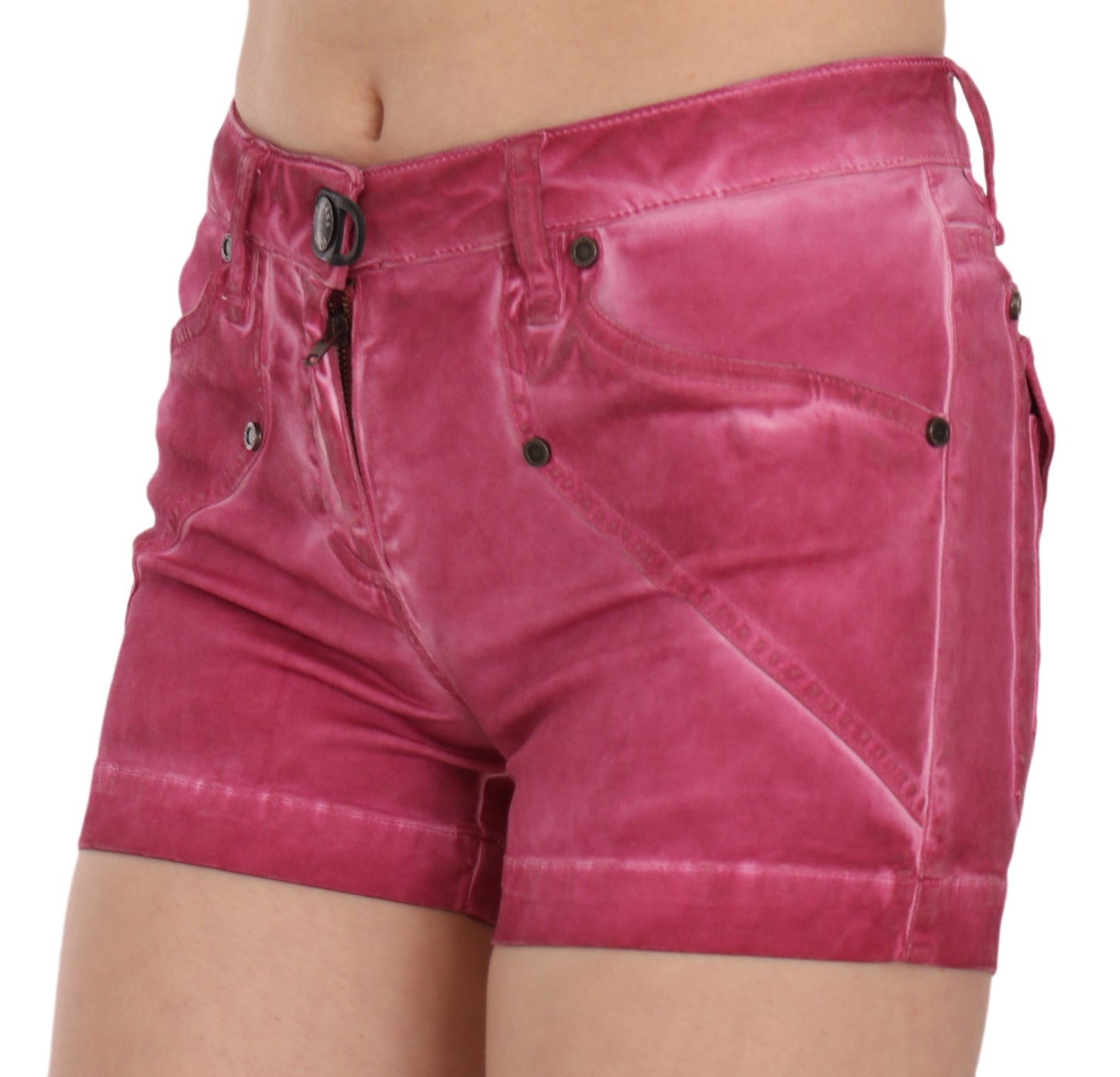 PLEIN SUD – Mini-Jeansshorts aus Baumwolle mit mittlerer Taille in Rosa