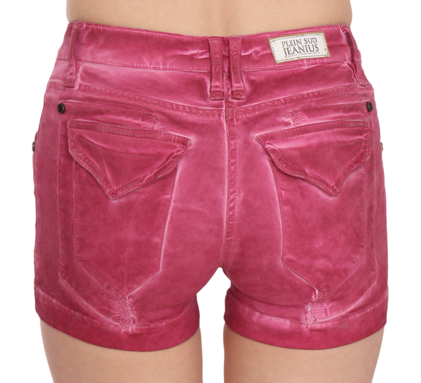 PLEIN SUD – Mini-Jeansshorts aus Baumwolle mit mittlerer Taille in Rosa