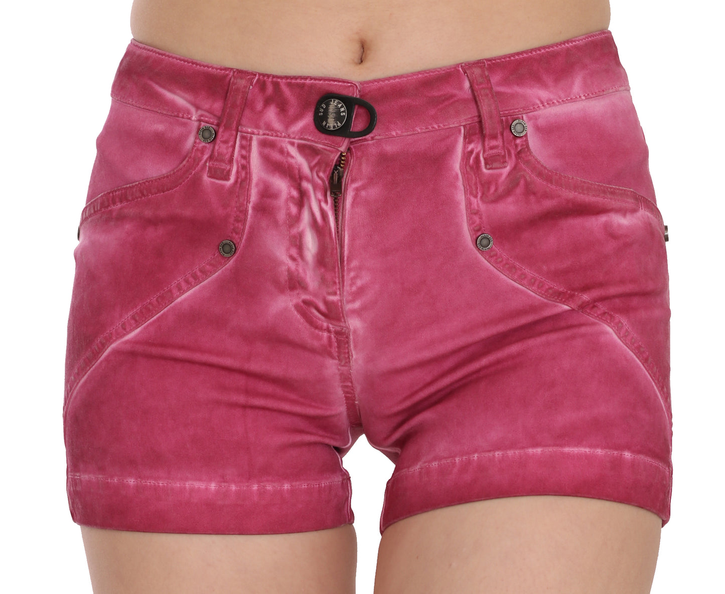 PLEIN SUD – Mini-Jeansshorts aus Baumwolle mit mittlerer Taille in Rosa