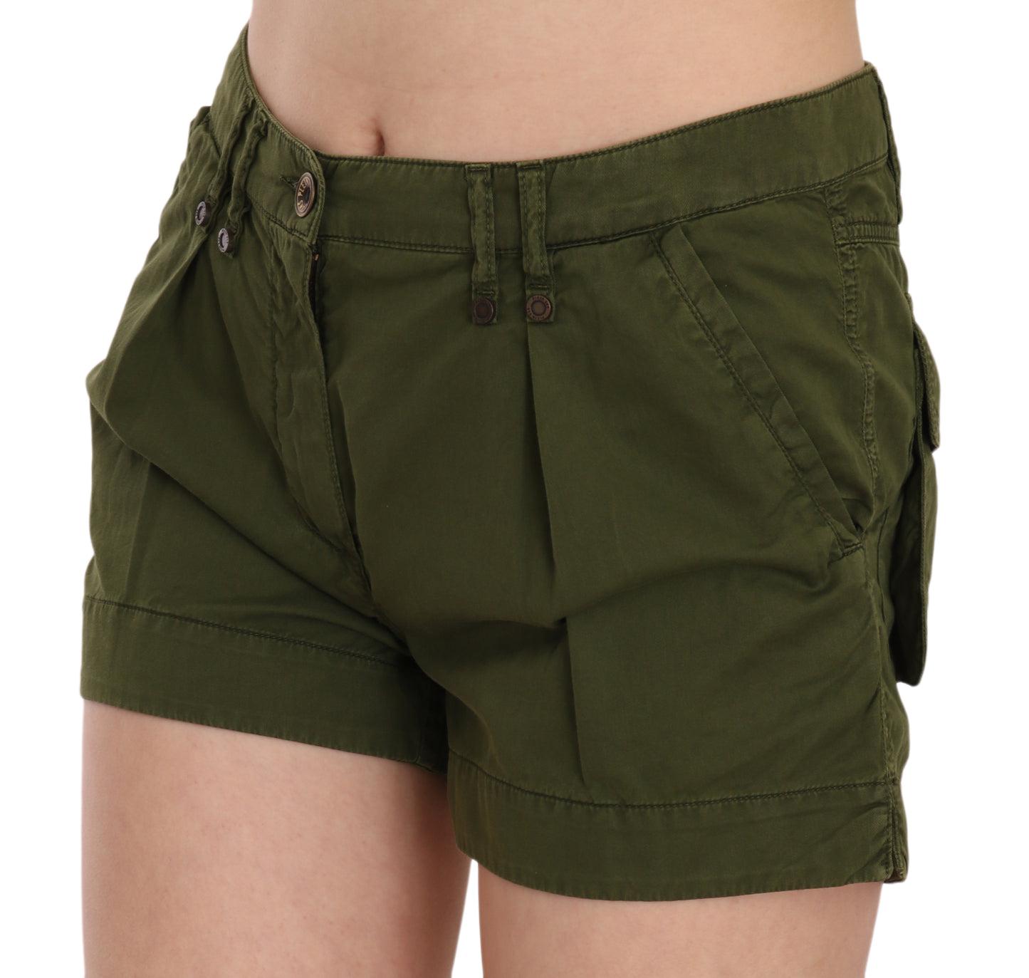 PLEIN SUD – Grüne Mini-Shorts mit mittlerer Taille, 100 % Baumwolle