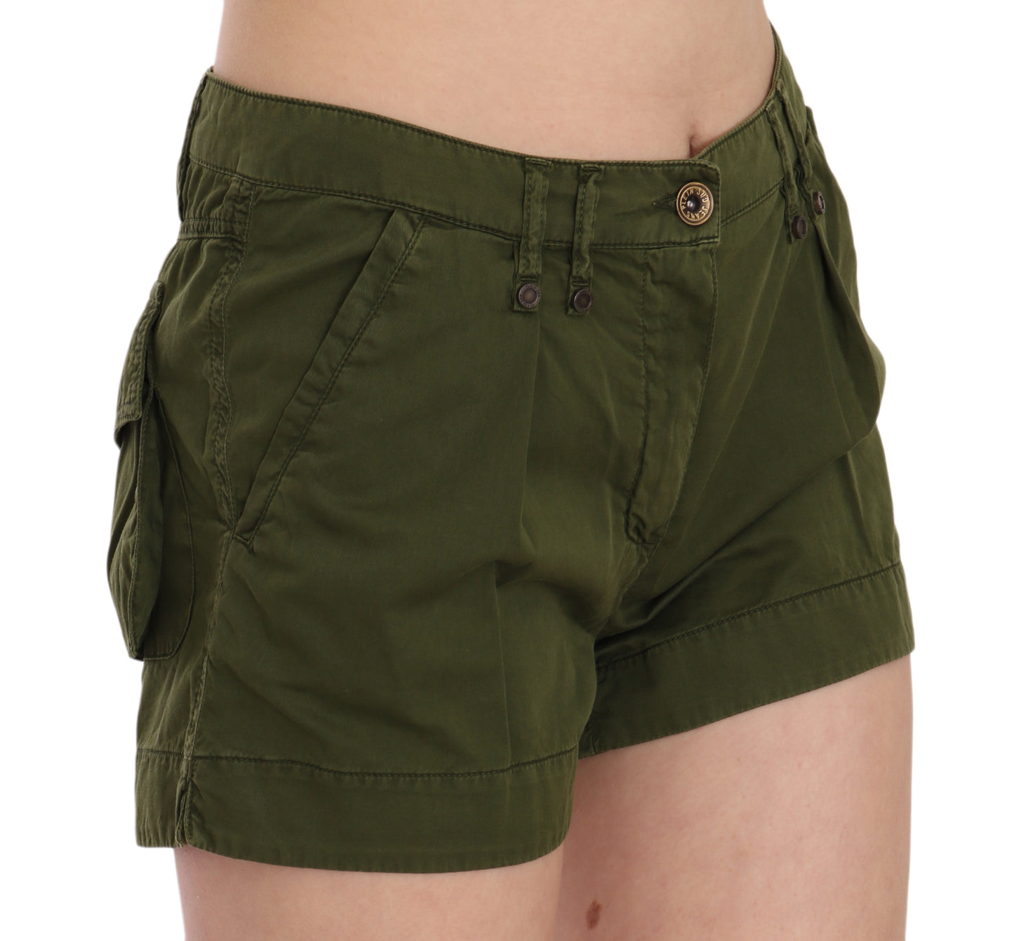 PLEIN SUD – Grüne Mini-Shorts mit mittlerer Taille, 100 % Baumwolle